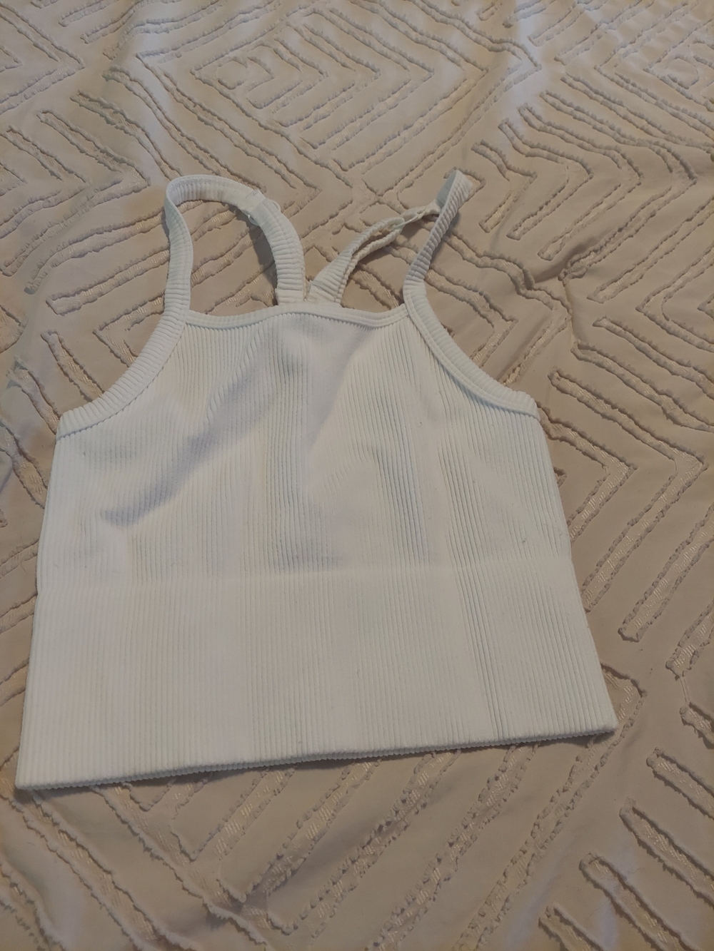 By Together White Ribbed Seamless Crop Top S/M High Neck Strappy